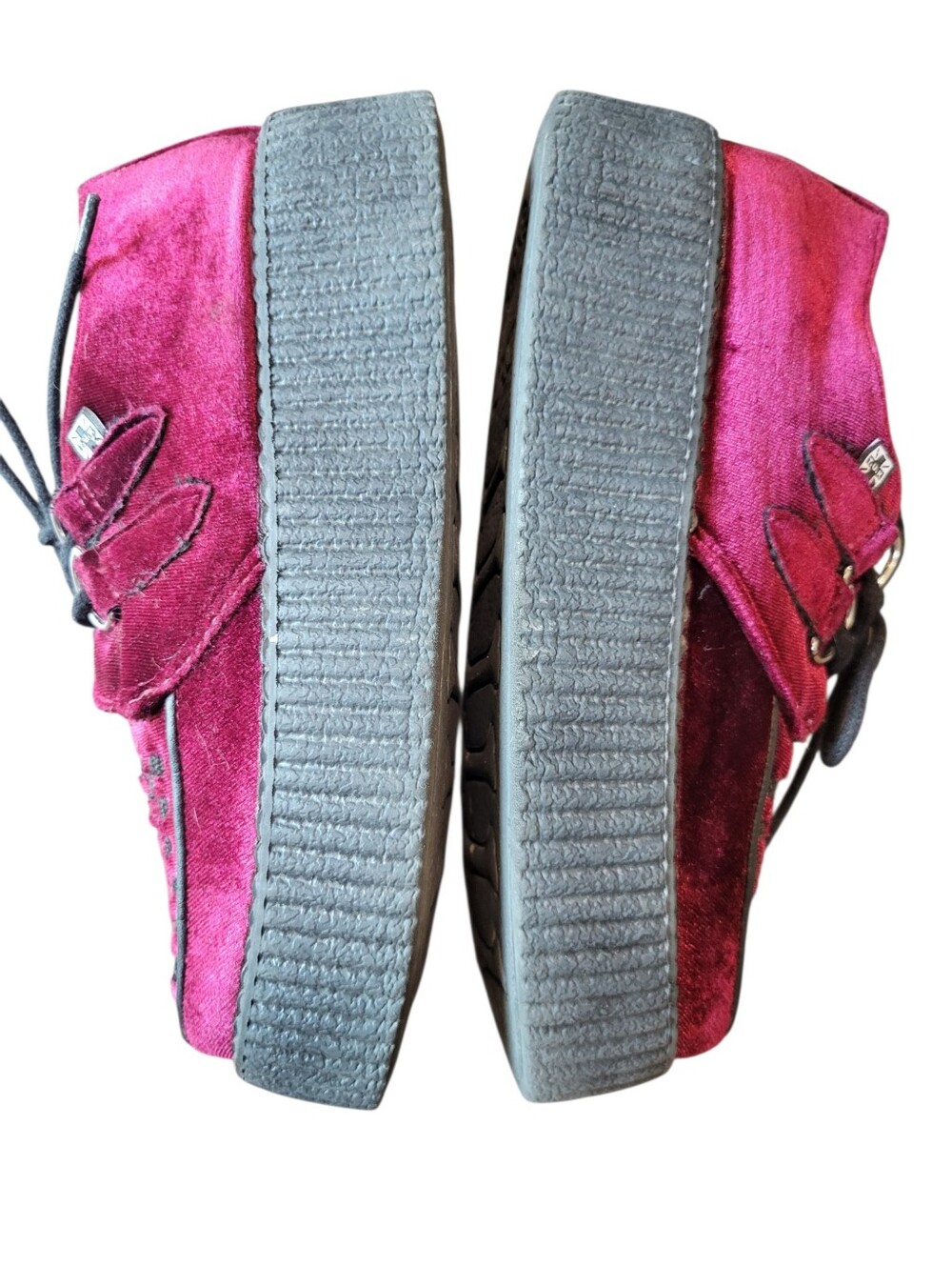 T.U.K Viva High Creeper Burgundy Velvet Shoes - Picture 9 of 11
